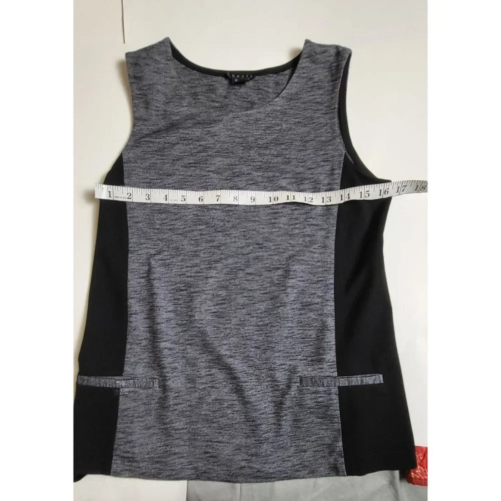 Theory Black Gray Sleeveless Pockets Tank Top Size Small